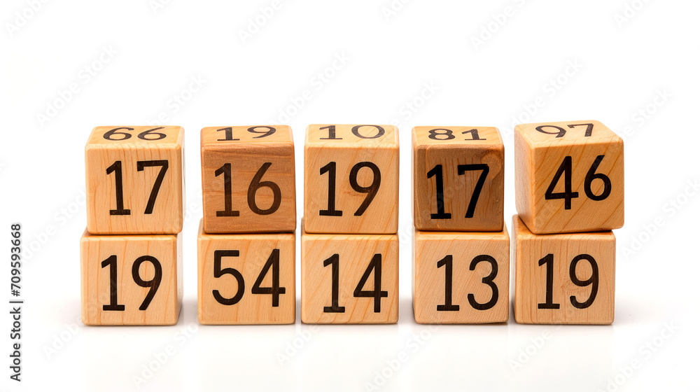 Minimalist Wooden Cube Numbers on White Background Minimalist Wooden Cube Numbers on White Background