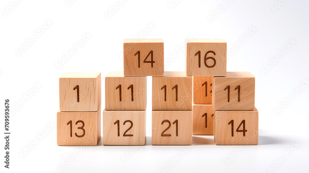 Minimalist Wooden Cube Numbers on White Background Minimalist Wooden Cube Numbers on White Background