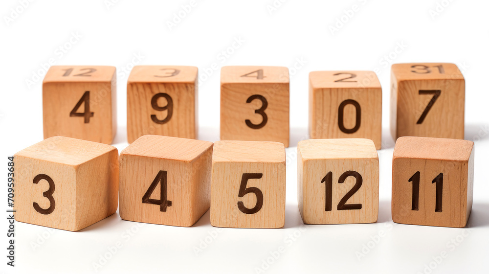 Minimalist Wooden Cube Numbers on White Background Minimalist Wooden Cube Numbers on White Background