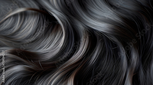 Elegant swirls of dark hair with a silky texture in a dramatic close-up