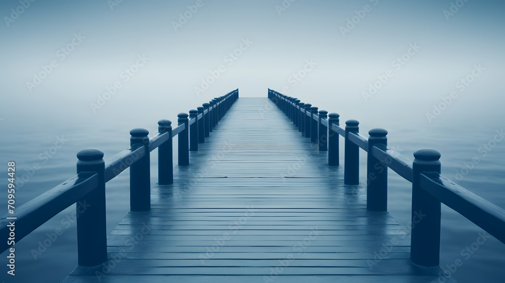 a long dock that leads to the water - obrazy, fototapety, plakaty 