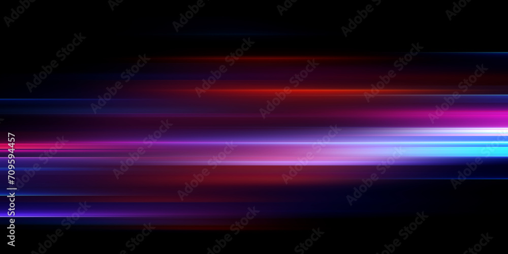 Light effect of neon lines movement.Horizontal lines. Speed ​​effect on a transparent background.lines of light, speed and movement