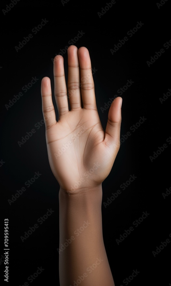 A hand is shown with a raised finger. Generative AI. A hand is shown with a raised finger. Generative AI.