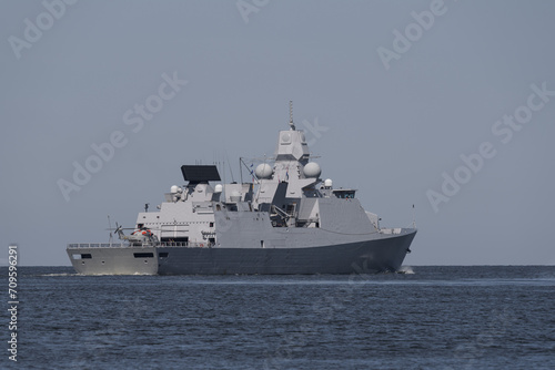 WARSHIP - A modern frigate sails on the sea