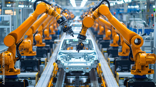 An assembly line robot in a car manufacturing plant.