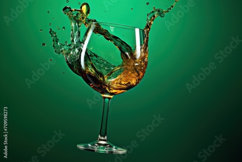  a glass of wine with a splash of water on the top of it and a bottle of wine on the bottom of the glass.