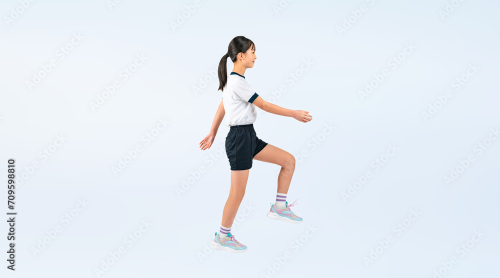 歩く体操服を着た女の子（切り抜き背景透過PNGも販売しております。作成者リンクから「PNG」で検索してください）