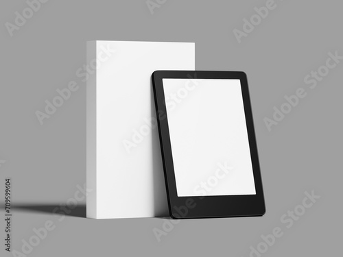 Foto White Blank Book Cover with E-Book Reader 3D Mockup