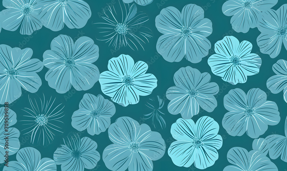 Simple turquoise flower pattern, Generative AI