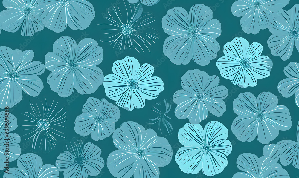 Simple turquoise flower pattern, Generative AI Simple turquoise flower pattern, Generative AI