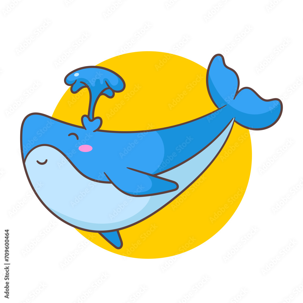Fototapeta premium Cute whale cartoon vector illustration. Adorable and kawaii animal concept design. Undersea aquatic mammals.Isolated white background.