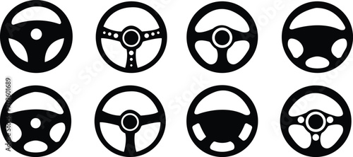 Steering Wheel Icons set, steering is a symbol of artificial intelligence. wheel car logo template flat vector icon from steering wheel, steer sign . driving symbol. auto parts for direction control .