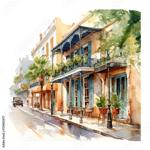 Street New Orleans Louisiana watercolor. Vector illustration design. photo