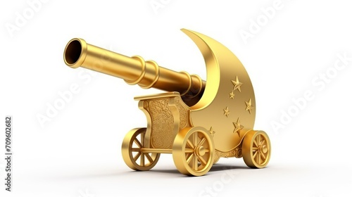 golden old cannon isolated on a white background