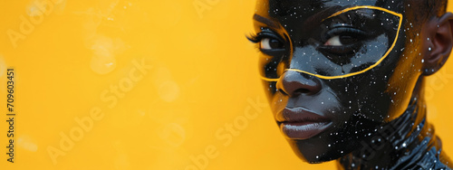 Splashes of Indomitable Artistry, An Ethereal Vision of a Woman Adorned With Mesmerizing Black and Yellow Face Paint photo
