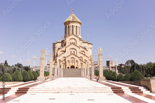 Holy trinity cathedral of Tbilisi under sky at Georgia