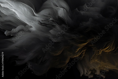  a black and white photo of a bird's wing with yellow and white feathers flying in the air in front of a black background.