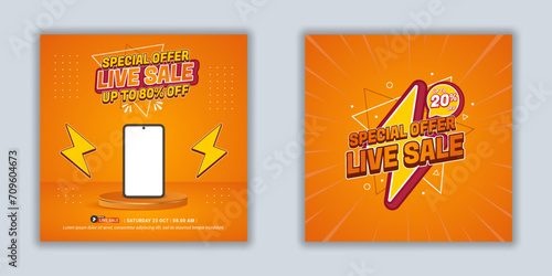 Product Display Vector Template | Make your sales pop with vibrant orange social media designs! Perfect for businesses wanting to highlight discounts. Editable Text