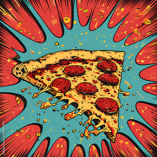Pizza in a Vibrant Pop Art style  Comics and Graffiti Fusion Illustration in Modern  Trendy  Retro and Modern Twist  Contemporary Art.