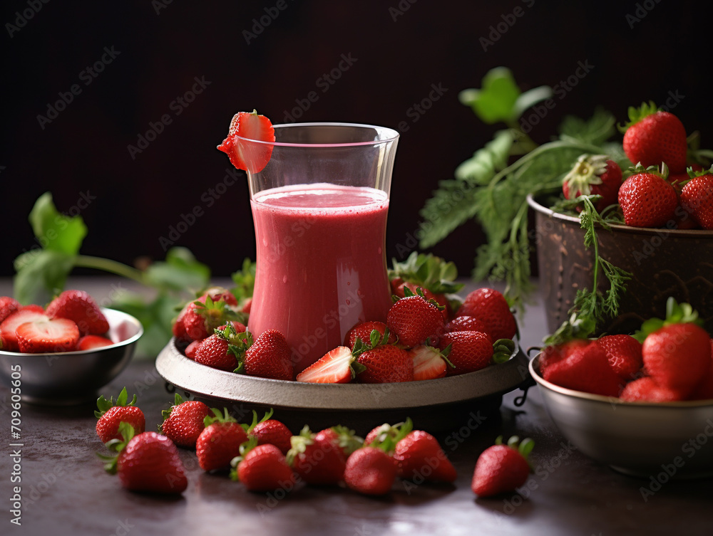 Natural strawberry juice on a neutral background Natural strawberry juice on a neutral background