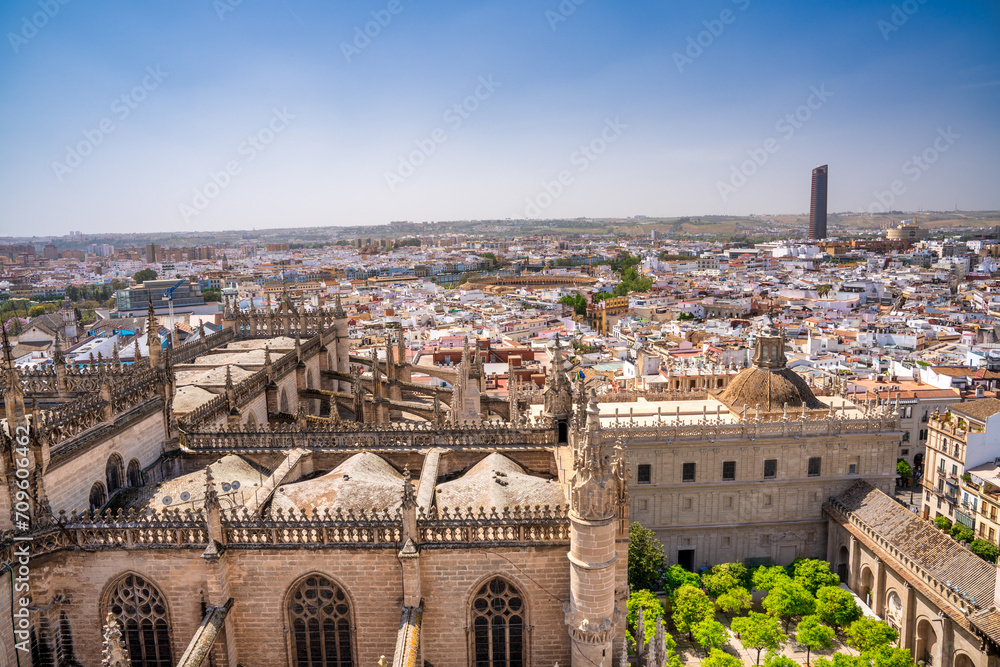 Panoramic aerial view of Sevilla skyline, Andalusia
