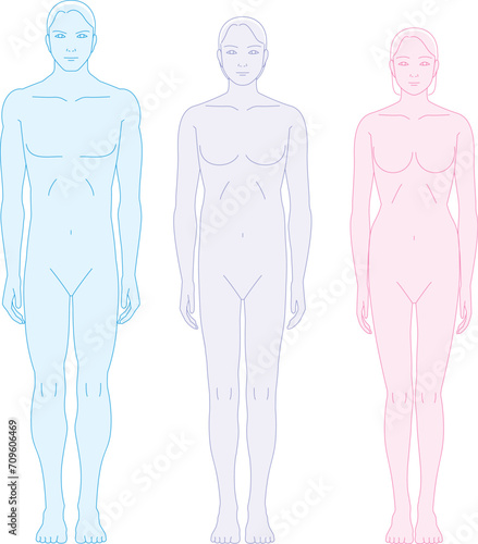 前から見た人間。 男性女性ジェンダーレス体形のイラスト