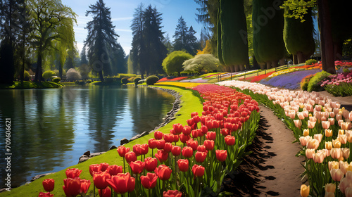  Immerse yourself in the allure of the Canada Tulip Festival, with visitors enjoying the serene and vibrant tulip gardens, creating a harmonious blend of nature's beauty and human appreciation, portra photo