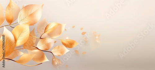 Botanical art silhouette golden leaves. Gold sparkle splatter border. Gold Foil brushstroke on golden background.