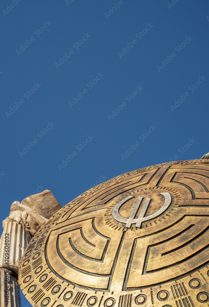 Viareggio, Italy - February 10, 2013: Euro symbol on a shield. Business and financial concept