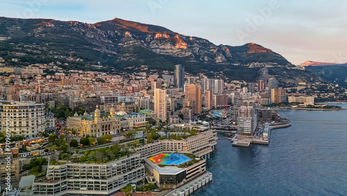 Tableau sur toile Montecarlo. Aerial view of Monaco skyline at sunset