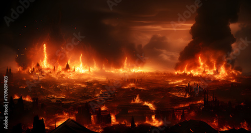a city burns orange as part of the apocalypse