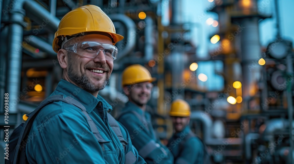 engineer team talking smile on gas power plant background engineer team talking smile on gas power plant background