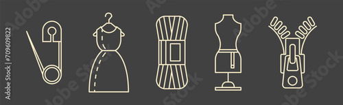 Sewing Tool and Equipment with Pin, Dress, Yarn, Zipper and Mannequin Vector Set