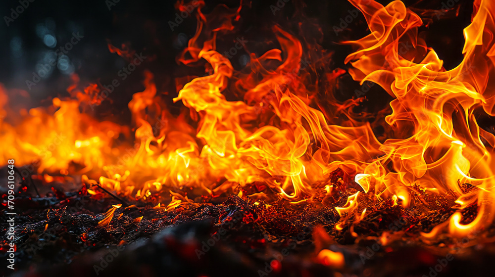 Intense and vivid flames consuming the darkness, perfect for representing fiery passion or a dramatic event Intense and vivid flames consuming the darkness, perfect for representing fiery passion or a dramatic event
