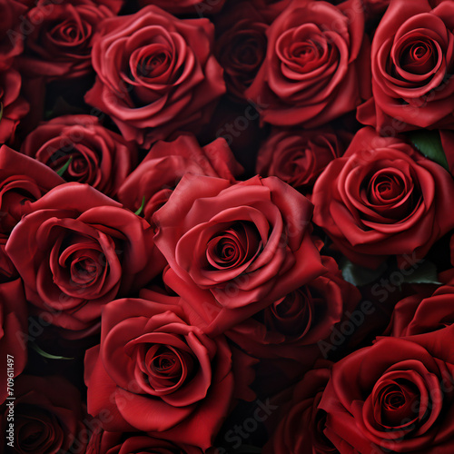 Natural red roses background. Color of the holiday. Gift to a woman. Deep red color Generative AI 