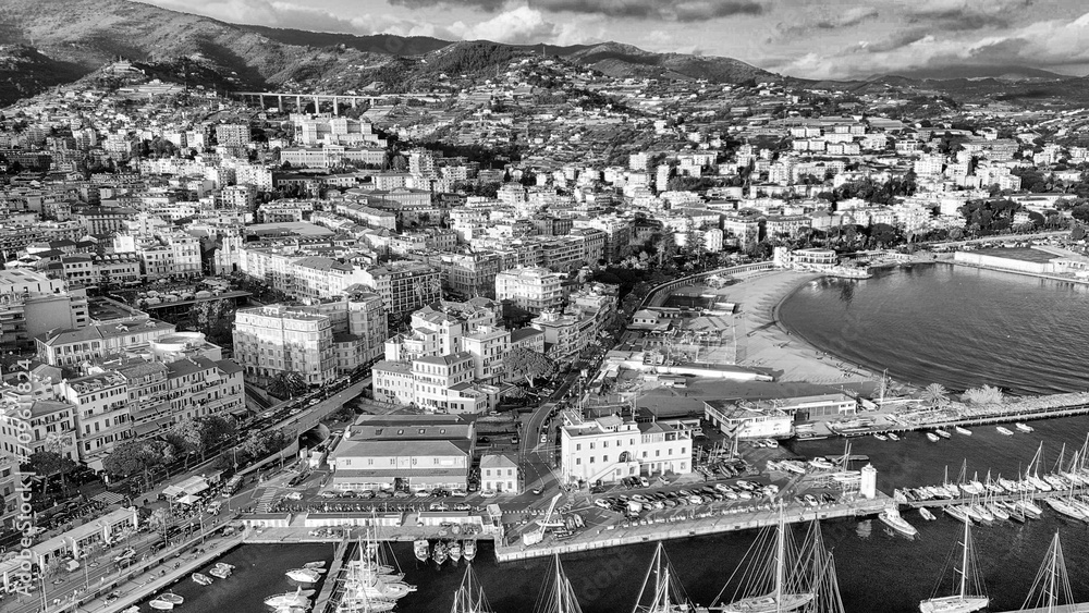 Sanremo, Italy. Aerial view of city port and skyline Sanremo, Italy. Aerial view of city port and skyline