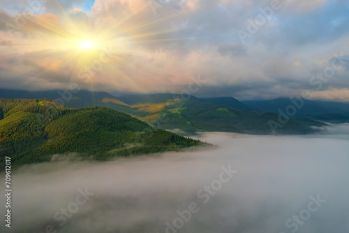 Landscape with fog in mountains