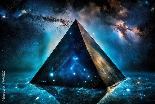 underwater glowing mystical pyramid , surreal space portal