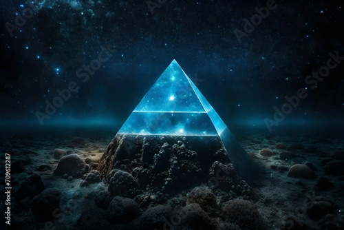 unederwater deepsea glowing blue galactical pyramid