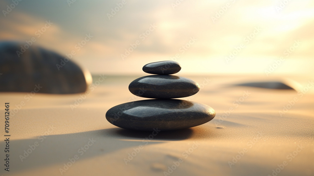 Stones on the sand in Zen style