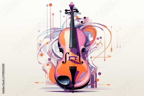  a painting of a violin on a white background with a splash of paint on the back of the violin and the front of the violin.