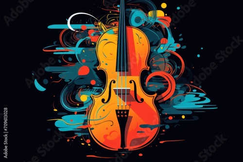  a violin on a black background with a splash of paint on the bottom of the violin, and a splash of paint on the bottom of the violin.
