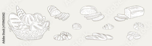 Hand Drawn Bread and Baked Goods and Pastry Vector Set photo