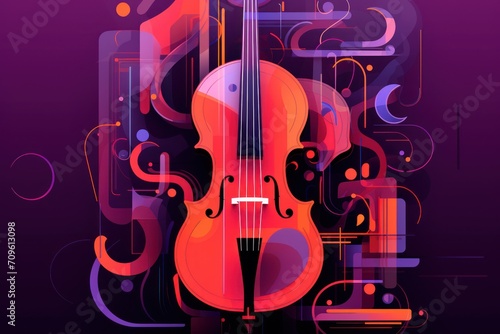  a violin on a purple background with swirls and bubbles in the foreground and a purple background with swirls and bubbles in the background.
