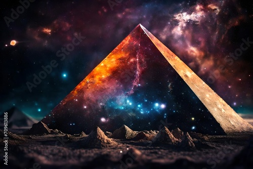 surreal galactic glowing pyramid , outerspace pyramid  and purple galaxies