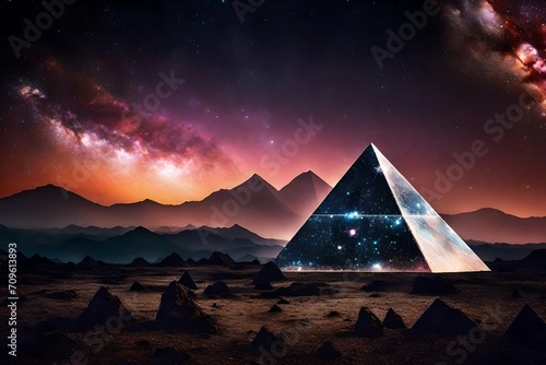 surreal galactic glowing pyramid , outerspace pyramid and purple galaxies