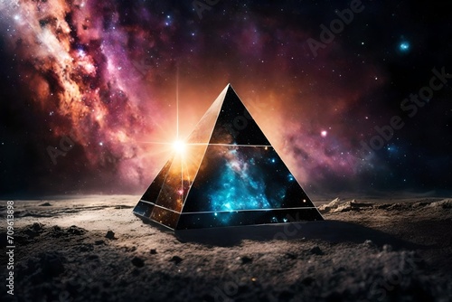 surreal galactic glowing pyramid , outerspace pyramid  and purple galaxies