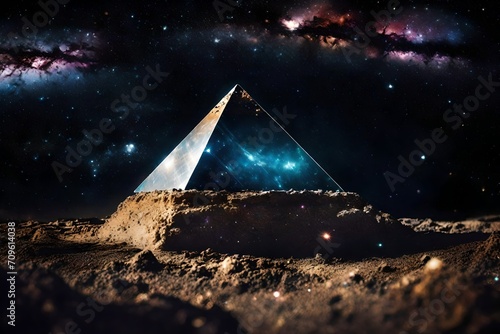 surreal galactic glowing pyramid   outerspace pyramid portal  nebulas and stary sky