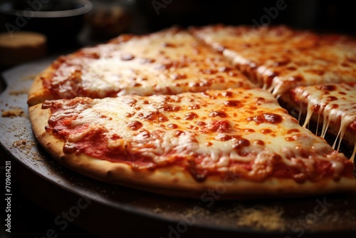  a pizza sitting on top of a pizza pan on top of a pan covered in cheese and other toppings.