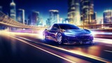 Blurred bokeh effect with futuristic car factory and electric vehicle innovation concepts